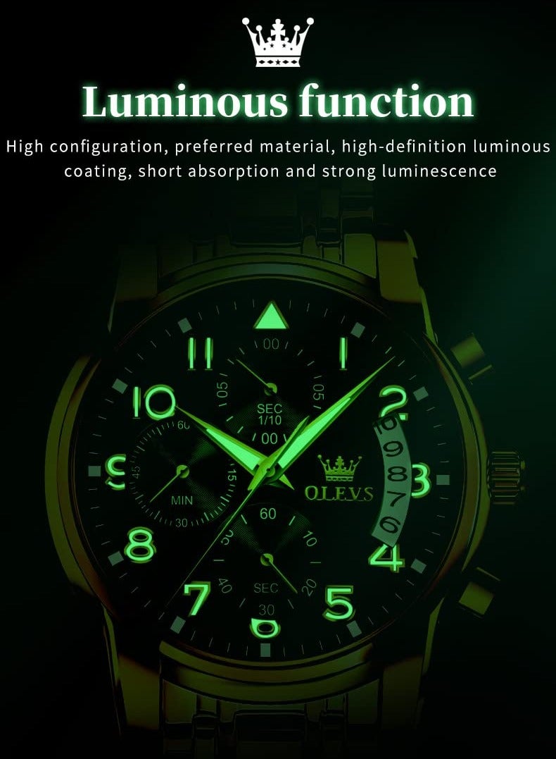 أوليفز ساعة Olevs رياضية متعددة الوظائف كرونوغراف مقاومة للماء للرجال ساعات كوارتز من الفولاذ المقاوم للصدأ - Image 5