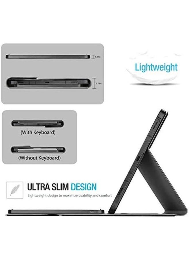 حافظة لوحة مفاتيح لجهاز Galaxy Tab S8 Plus S7 Fe S7 Plus مقاس 12.4 بوصة مع لوحة مفاتيح لاسلكية قابلة للفصل مغناطيسيًا لجهاز Samsung X800 X806 T970 T975 T976 T978 T730 T736 باللون الأسود