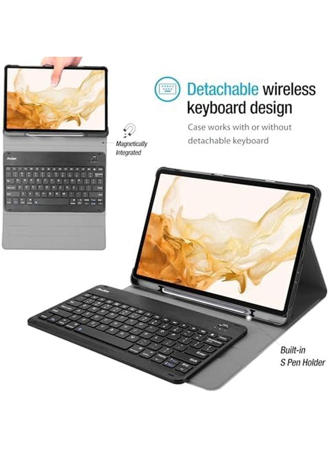 حافظة لوحة مفاتيح لجهاز Galaxy Tab S8 Plus S7 Fe S7 Plus مقاس 12.4 بوصة مع لوحة مفاتيح لاسلكية قابلة للفصل مغناطيسيًا لجهاز Samsung X800 X806 T970 T975 T976 T978 T730 T736 باللون الأسود