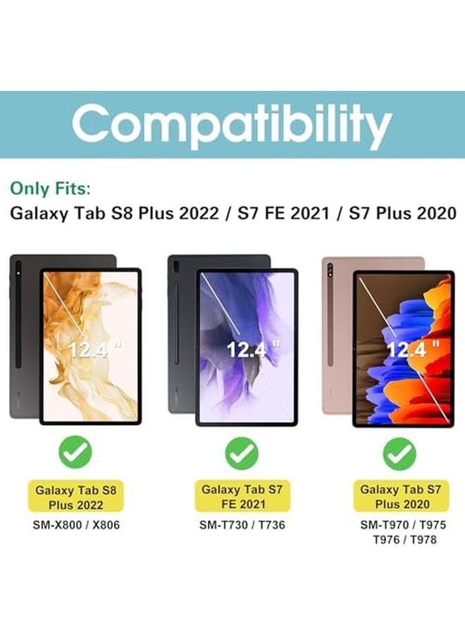 حافظة لوحة مفاتيح لجهاز Galaxy Tab S8 Plus S7 Fe S7 Plus مقاس 12.4 بوصة مع لوحة مفاتيح لاسلكية قابلة للفصل مغناطيسيًا لجهاز Samsung X800 X806 T970 T975 T976 T978 T730 T736 باللون الأسود