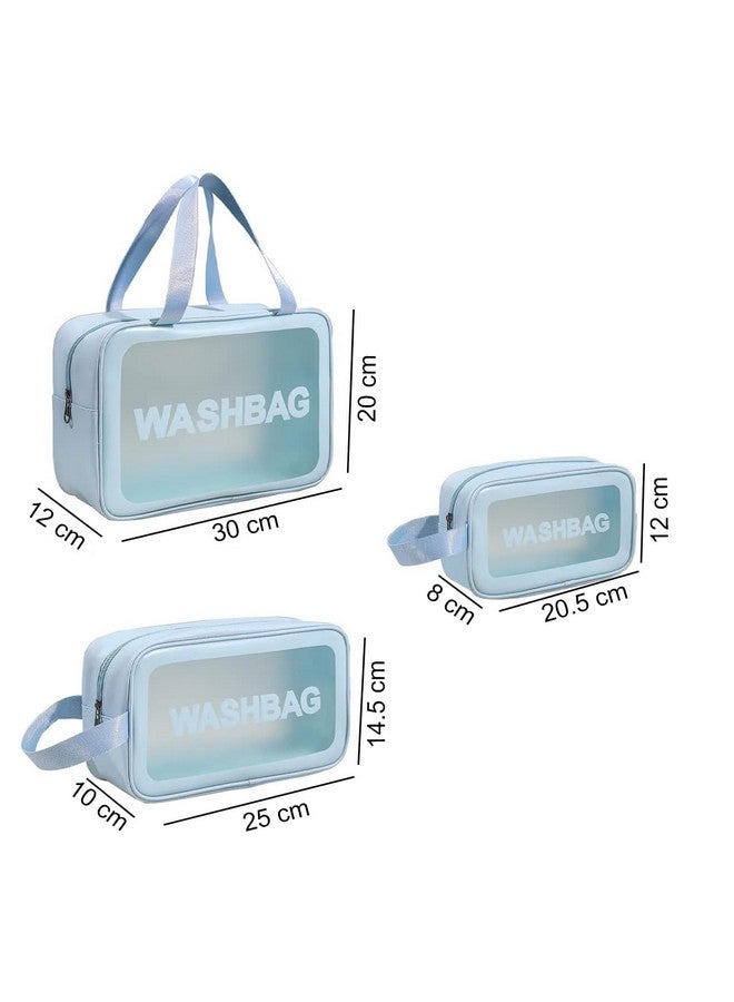 INOVERA (LABEL) 3 Pieces Makeup Organizer Bags - Travel Cosmetic Toiletry Storage Pouch - Water-Resistance Travelling Washbags Vanity Kit for Women, Girls (Light Blue) - Image 2