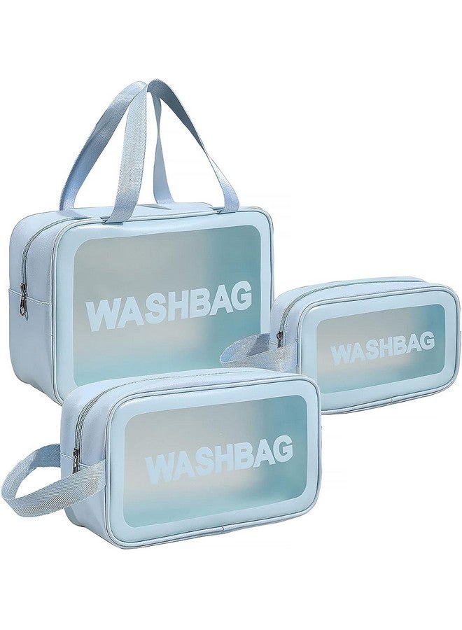INOVERA (LABEL) 3 Pieces Makeup Organizer Bags - Travel Cosmetic Toiletry Storage Pouch - Water-Resistance Travelling Washbags Vanity Kit for Women, Girls (Light Blue) - Image 1