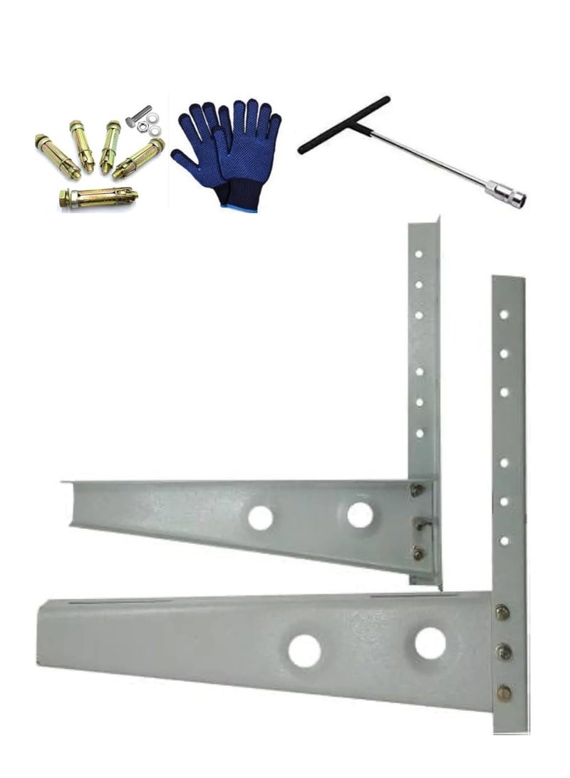 ABBASALI Heavy Duty Air Conditioner Outdoor Wall Mounting Brackets Ac out door stand for 1 Ton, 1.1 Ton, 1.2 Ton, 1.5 Ton, 2 Ton Outdoor Units With FIX Bolts, T SPANNER & Glove (500x500 mm)  - Image 1