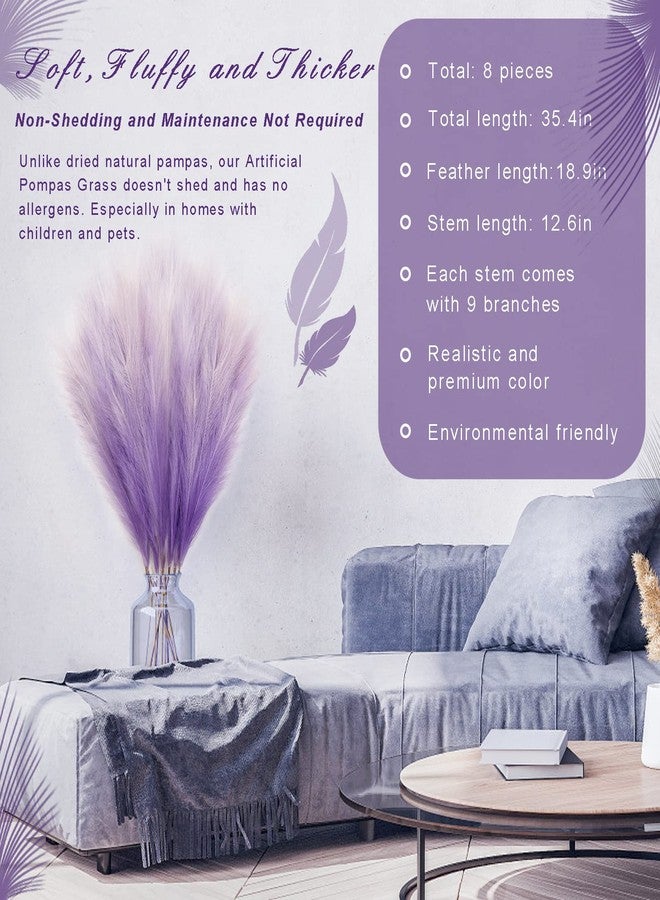 KALYLOC 8Pcs 3FT Purple Colorful Faux Pampas Grass, Fake Artificial Pampass Grass Decor, Filler Tall Pampas Grass Reed Fluffy Stems Plant for Home Boho Living Room Wedding Decoration - Image 3