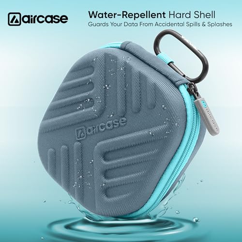 AirCase Earphone Carrying Case Cover with Shockproof EVA Hardshell & Soft Lining | Travel Organizer Pouch with Carabiner, Mesh Pocket, Zipper Closure for Earbuds, USB Drives, SD Cards, Cables (Grey) - Image 3