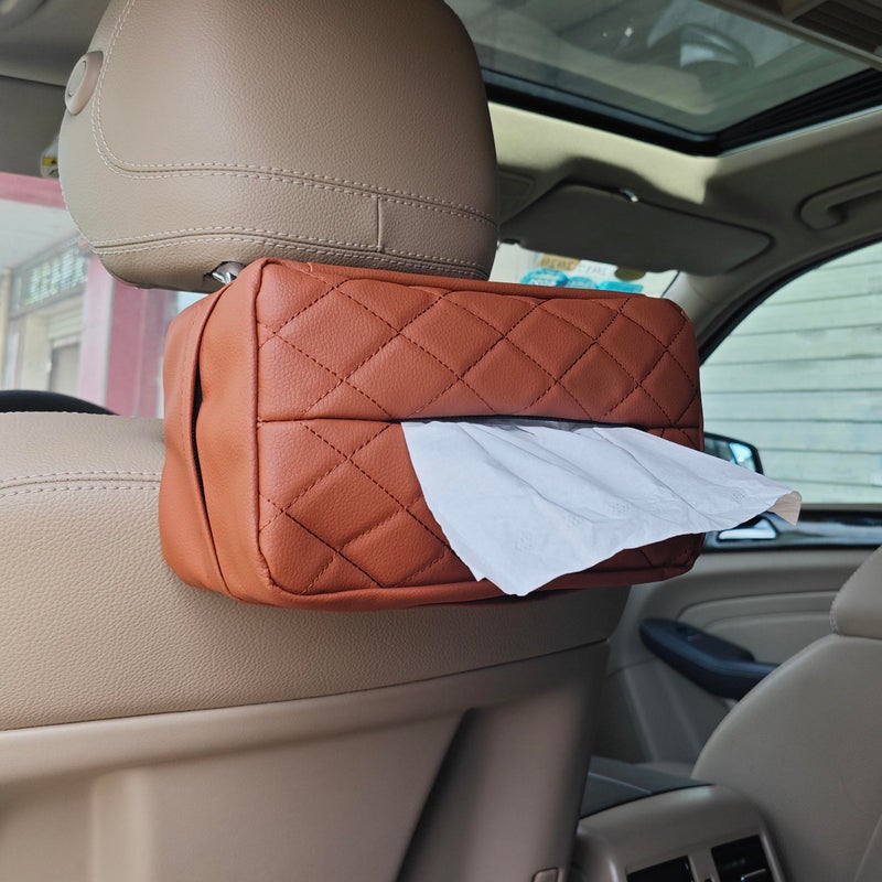 JFOMOYGI Car Tissue Holder for 120 Standard TissueLeather PU Tissues Box Cover for Car BackseatExtra Large Rectangle Napkin Holder Soft RectangularFits for Kleenex tissuesfor Storage Organization Brown - Image 3
