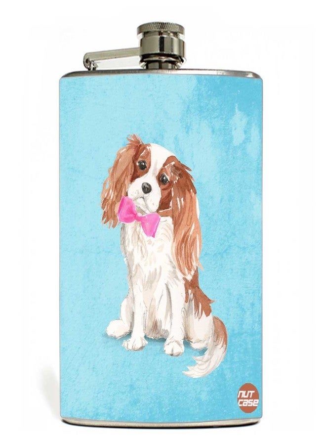 Designer Hip Flask 7 Oz Nutcase - Pink Bow Tie Spaniel