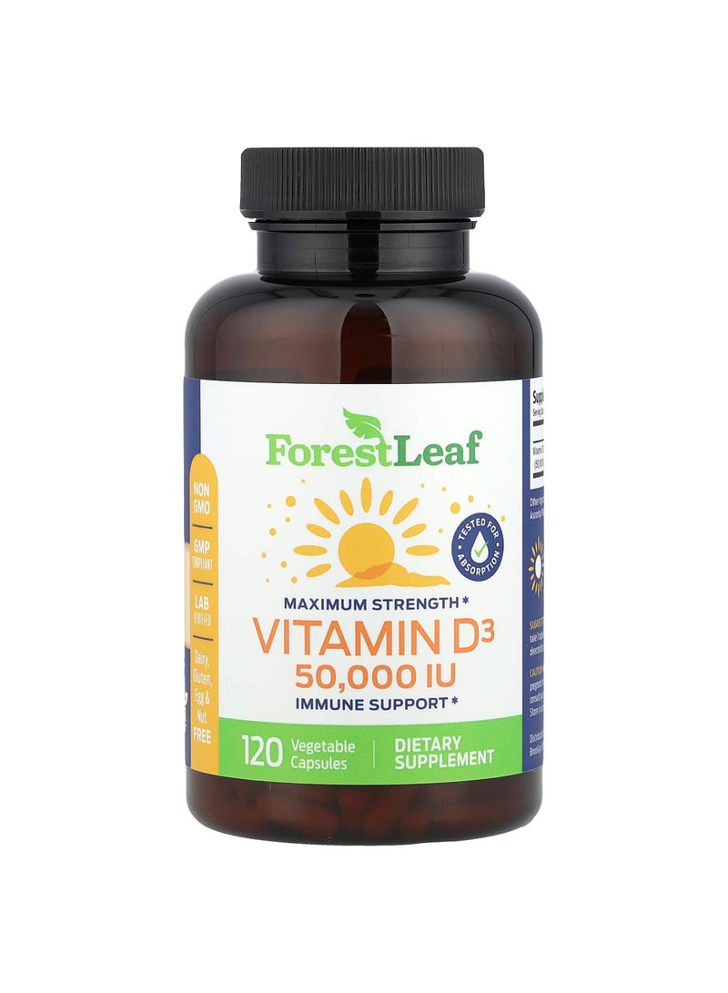 Maximum Strength, Vitamin D3, 1,250 mcg (50,000 IU), 120 Vegetable Capsules