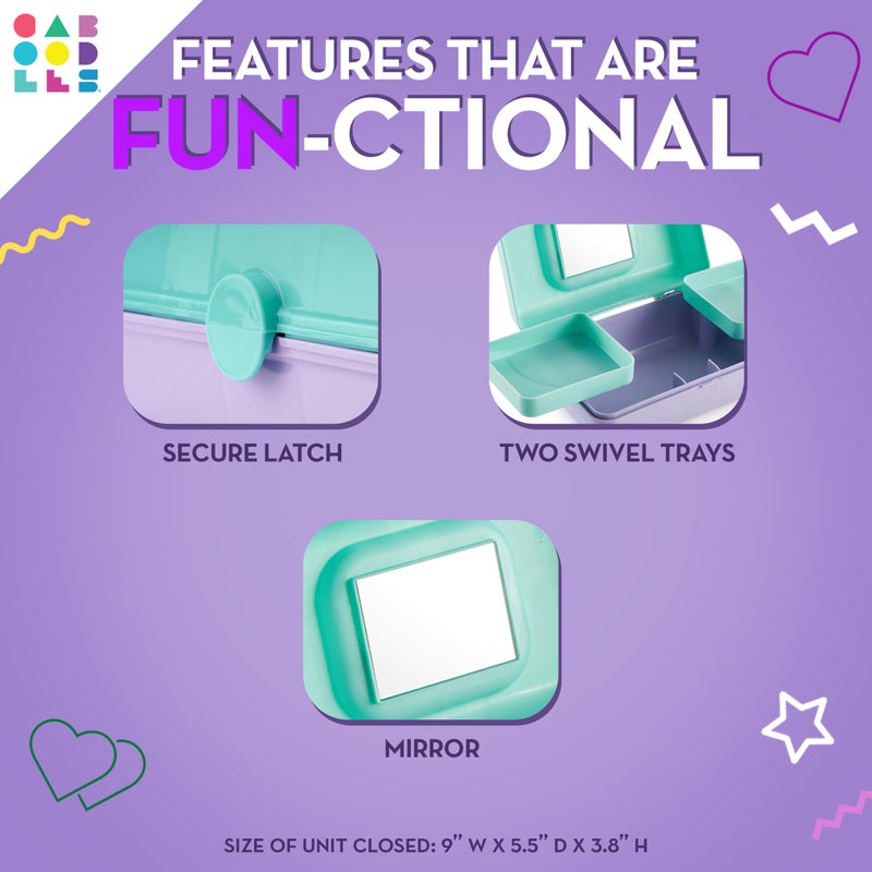Caboodles صندوق مكياج كابودلز الجميل بحجم صغير، لون لافندر ثنائي اللون على بنفسجي، صندوق منظم بلاستيكي صلب، 2 صينية دوارة، مرآة عصرية، قفل آمن للسفر بأمان - Image 2
