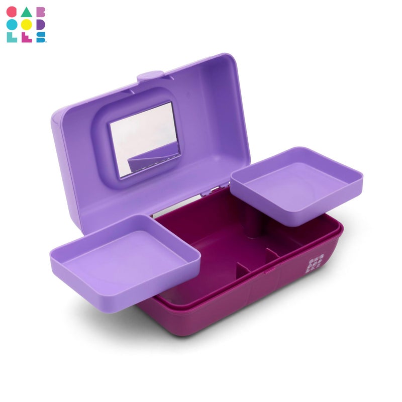 Caboodles صندوق مكياج كابودلز الجميل بحجم صغير، لون لافندر ثنائي اللون على بنفسجي، صندوق منظم بلاستيكي صلب، 2 صينية دوارة، مرآة عصرية، قفل آمن للسفر بأمان - Image 4