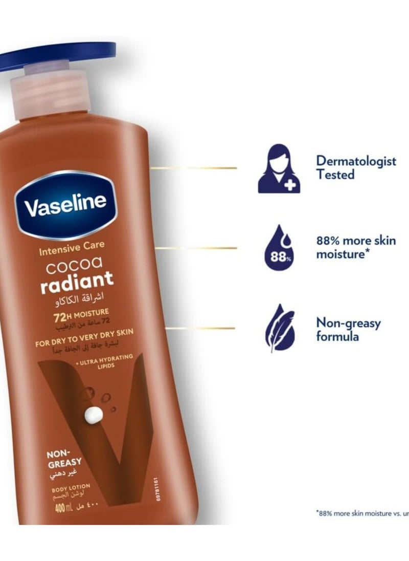 Vaseline - Vaseline Body Lotion Cocoa Radiant With Cocoa Butter Non Greasy Formula, Restores Glow To Dull, Dry Skin 400ml - Image 1