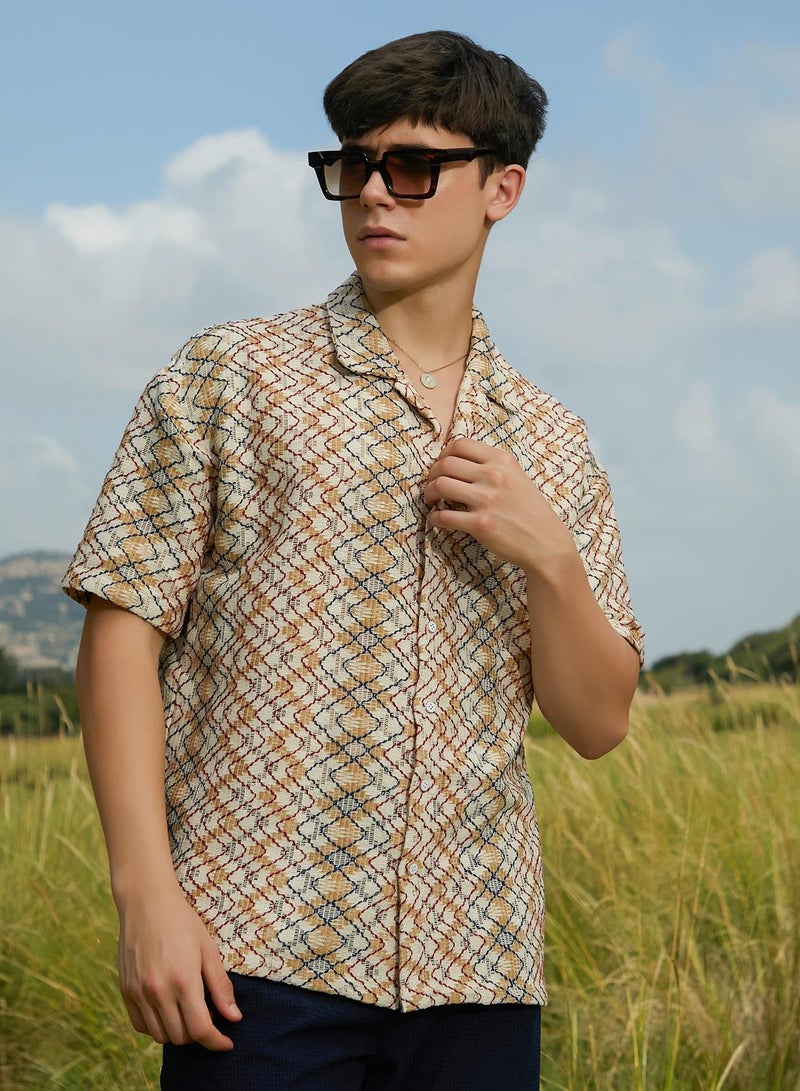 Campus Sutra Men's Multicolour Waveform Oversized Shirt  - Image 1