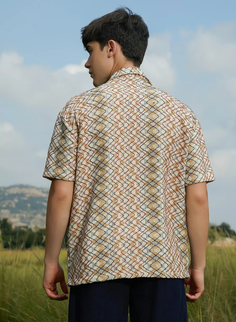 Campus Sutra Men's Multicolour Waveform Oversized Shirt