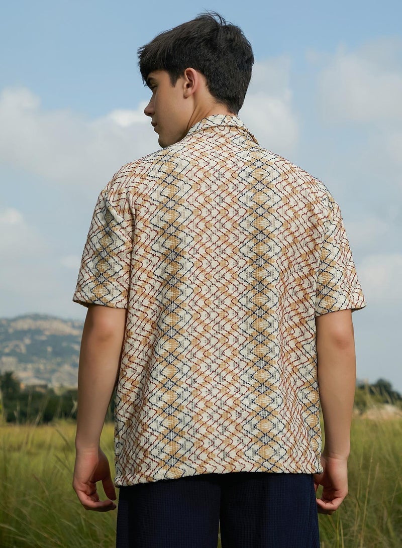 Campus Sutra Men's Multicolour Waveform Oversized Shirt  - Image 5