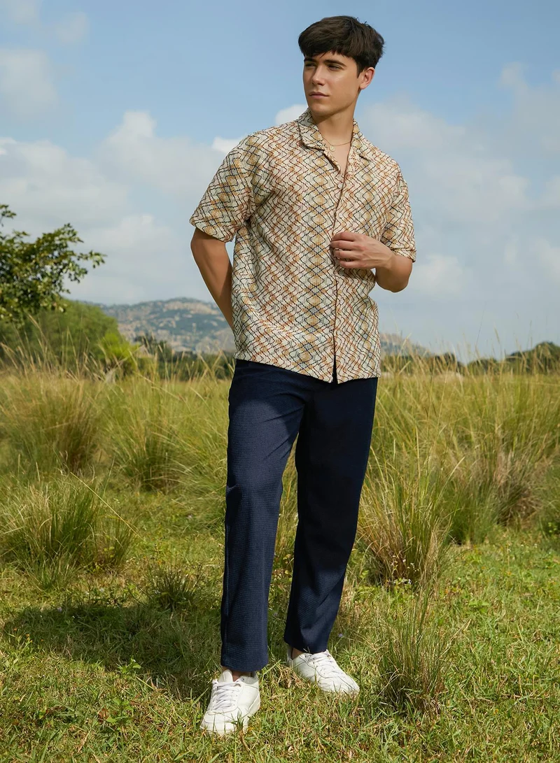 Campus Sutra Men's Multicolour Waveform Oversized Shirt
