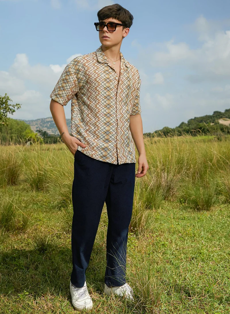 Campus Sutra Men's Multicolour Waveform Oversized Shirt