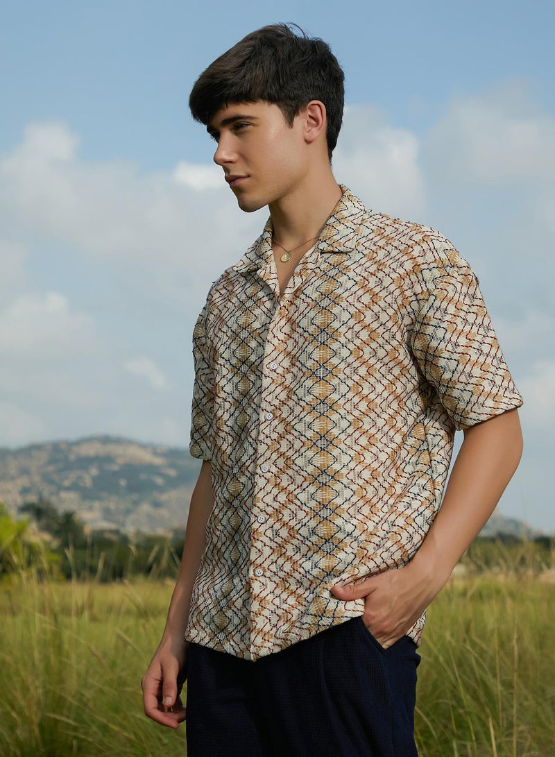 Campus Sutra Men's Multicolour Waveform Oversized Shirt  - Image 3