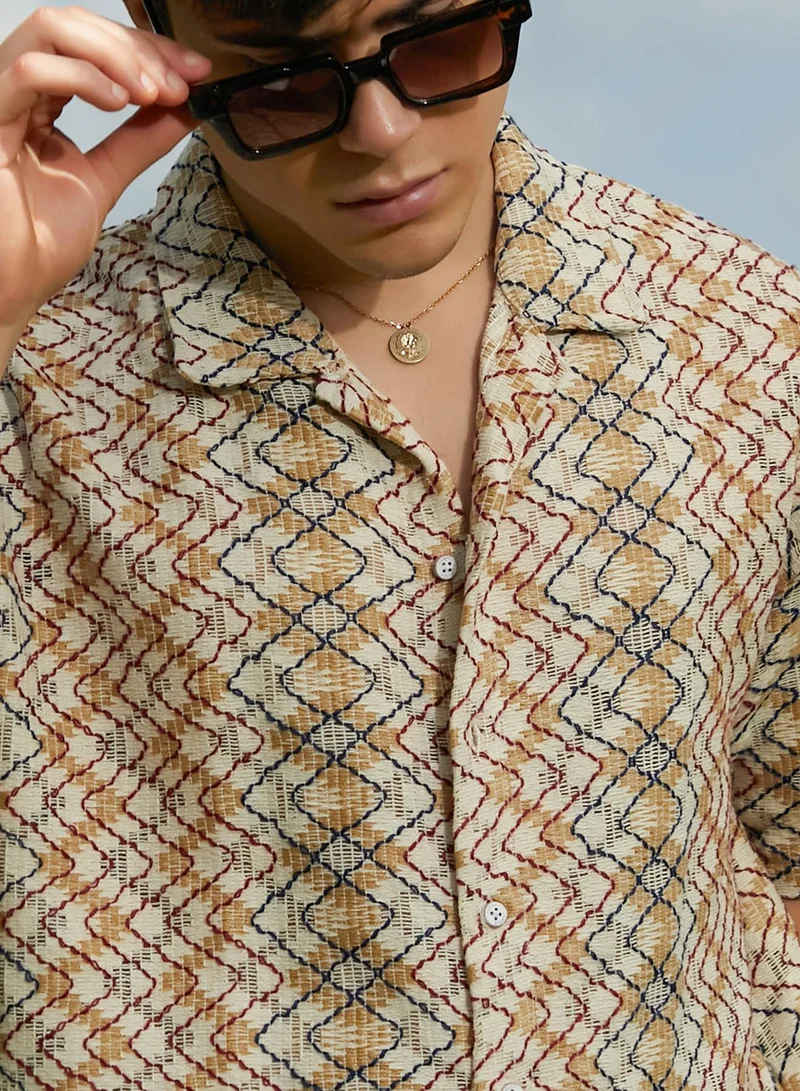 Campus Sutra Men's Multicolour Waveform Oversized Shirt