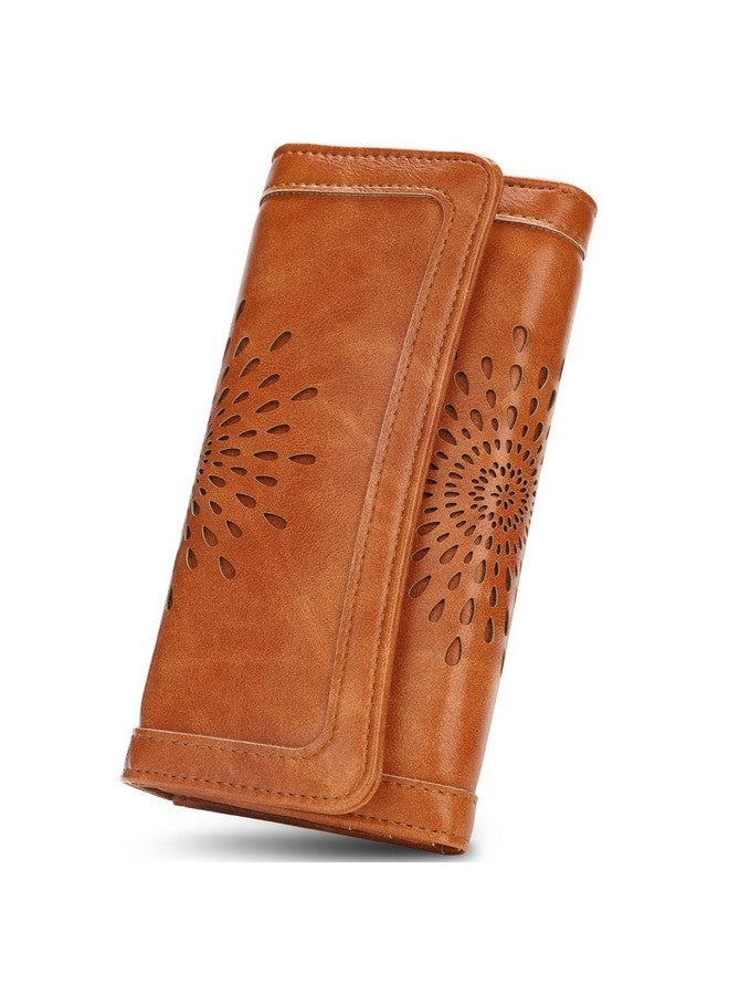 APHISON Womens Wallets Rfid Blocking Pu Leather Clutch Long Wallet For Women Card Holder Phone Organizer Ladies Travel Purse Hollow Out Sunflower Design Gift Box 2214 Brown - Image 1