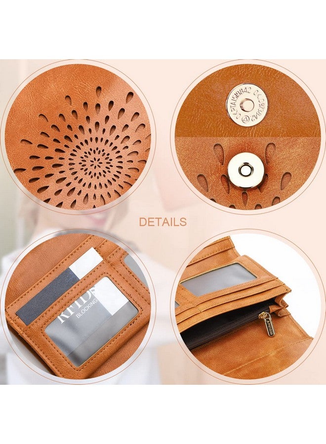 APHISON Womens Wallets Rfid Blocking Pu Leather Clutch Long Wallet For Women Card Holder Phone Organizer Ladies Travel Purse Hollow Out Sunflower Design Gift Box 2214 Brown - Image 5