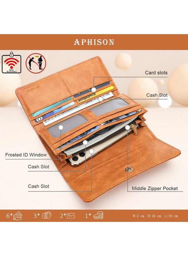 APHISON Womens Wallets Rfid Blocking Pu Leather Clutch Long Wallet For Women Card Holder Phone Organizer Ladies Travel Purse Hollow Out Sunflower Design Gift Box 2214 Brown - Image 3