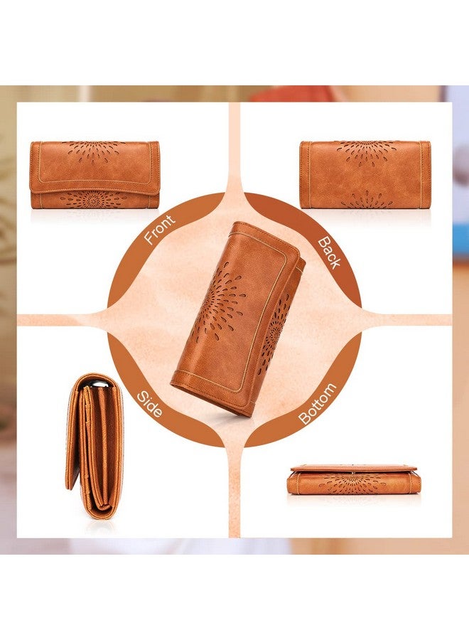 APHISON Womens Wallets Rfid Blocking Pu Leather Clutch Long Wallet For Women Card Holder Phone Organizer Ladies Travel Purse Hollow Out Sunflower Design Gift Box 2214 Brown - Image 4