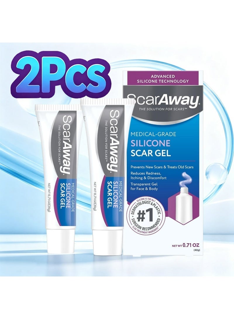 scaraway 2Pcs Silicone Scar Gel, Helps Improve Size, Color & Texture of Hypertrophic & Keloid Scars from Injury, Burns & Surgery, Water Resistant - Image 1