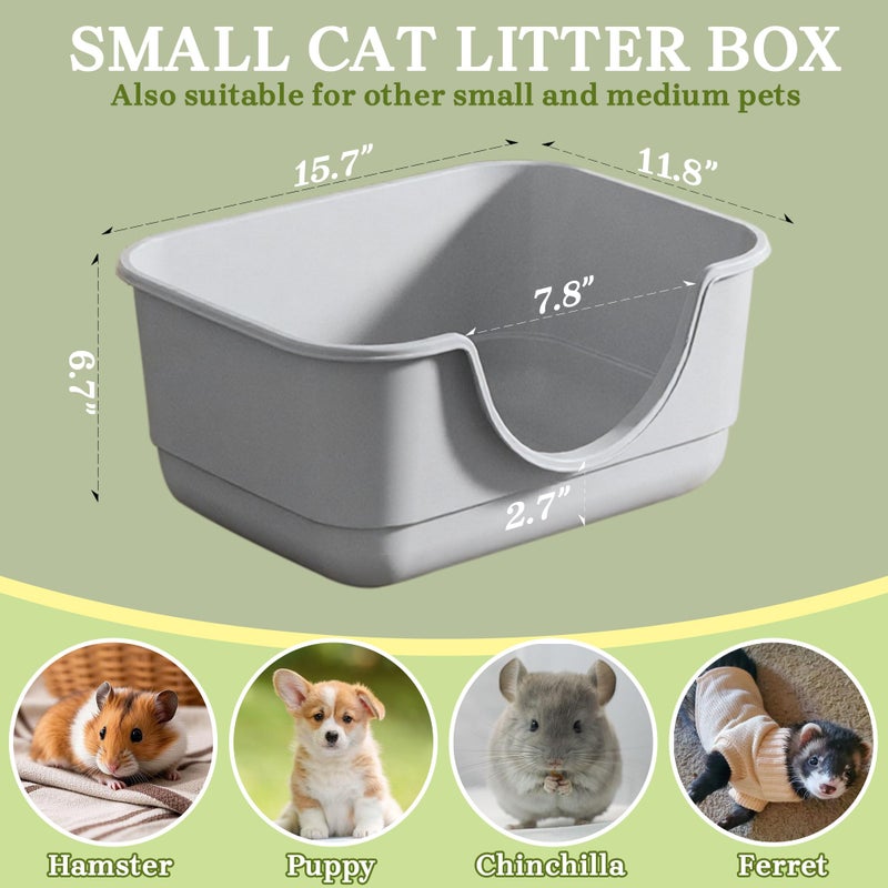 Tehoao Low Entry Small Litter Box for Kittens, Kitty Plastic Litter Boxes, Open Top, Anti-Splash High Sided Litter Tray Pan for Medium Pets, Puppy, Easy to Clean, 15.7" L*11.8" W*6.7" H (Grey) - Image 5