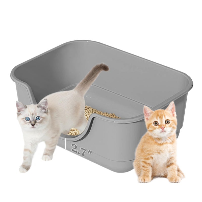 Tehoao Low Entry Small Litter Box for Kittens, Kitty Plastic Litter Boxes, Open Top, Anti-Splash High Sided Litter Tray Pan for Medium Pets, Puppy, Easy to Clean, 15.7" L*11.8" W*6.7" H (Grey) - Image 1