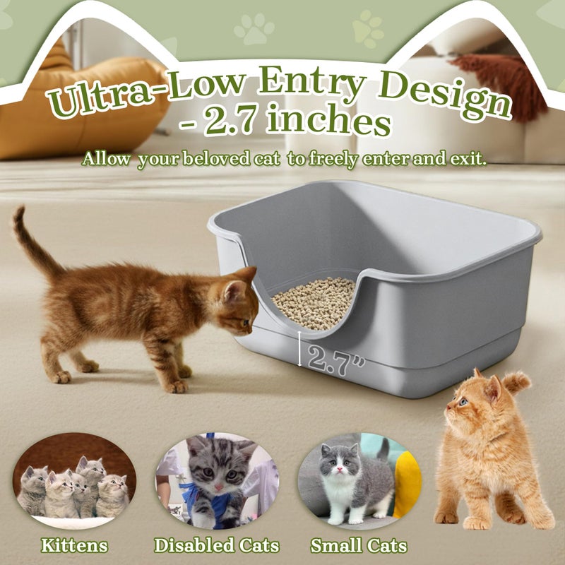 Tehoao Low Entry Small Litter Box for Kittens, Kitty Plastic Litter Boxes, Open Top, Anti-Splash High Sided Litter Tray Pan for Medium Pets, Puppy, Easy to Clean, 15.7" L*11.8" W*6.7" H (Grey) - Image 2