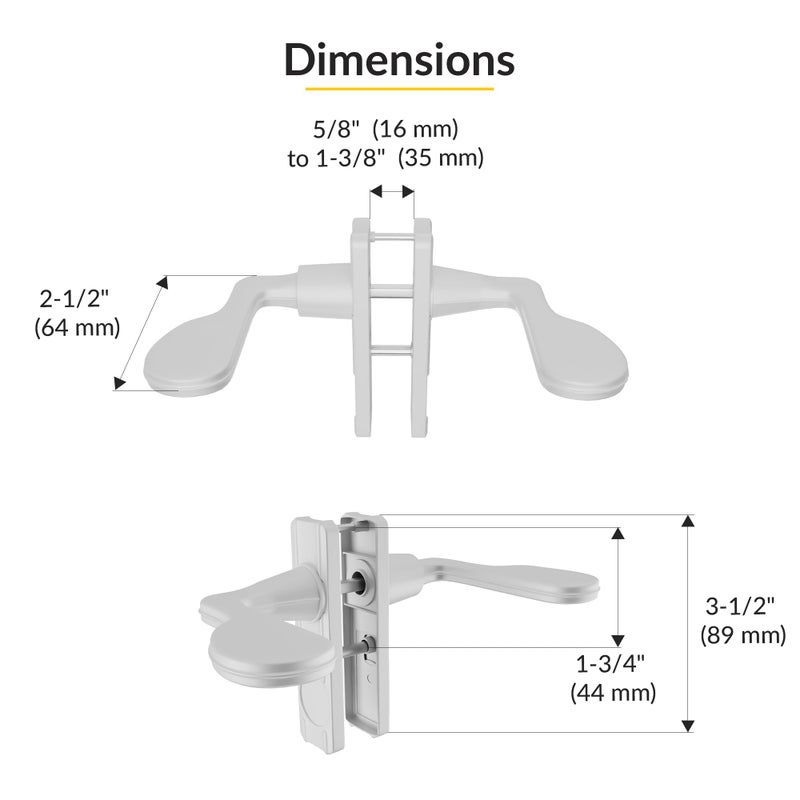 Brixwell Lever Latch Set White with Night Lock for Door Thickness 5/8" to 1-3/8", Reversible Aluminum Handle, 2-1/2" Length, 1-3/4" Hole Centers, 3-1/2" Height, Lockable Design - Image 2