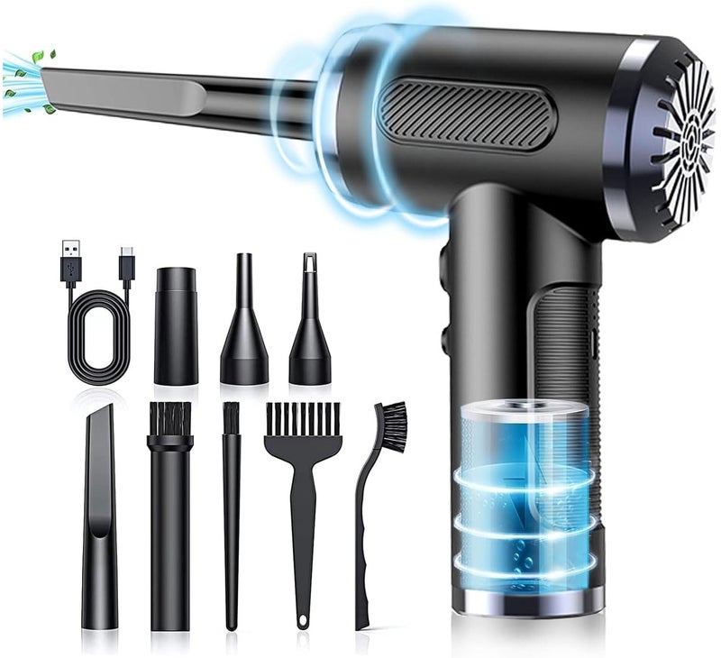 Compressed Air Duster-3 Gear Adjustable 100000RPM Electric Air Duster with LED Light, Rechargeable Cordless Air Blower for Keyboard Electric Devices Cleaning. Replaces Compressed Air Cans (Black) - Image 1