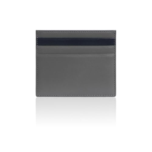 SLG Lucen Ultra Slim Handcrafted Calf Leather Card Wallet for Men and Women Minimalist Design with Elegant Dual Color Accent Holds Cash and Cards GrayNavy - Image 3
