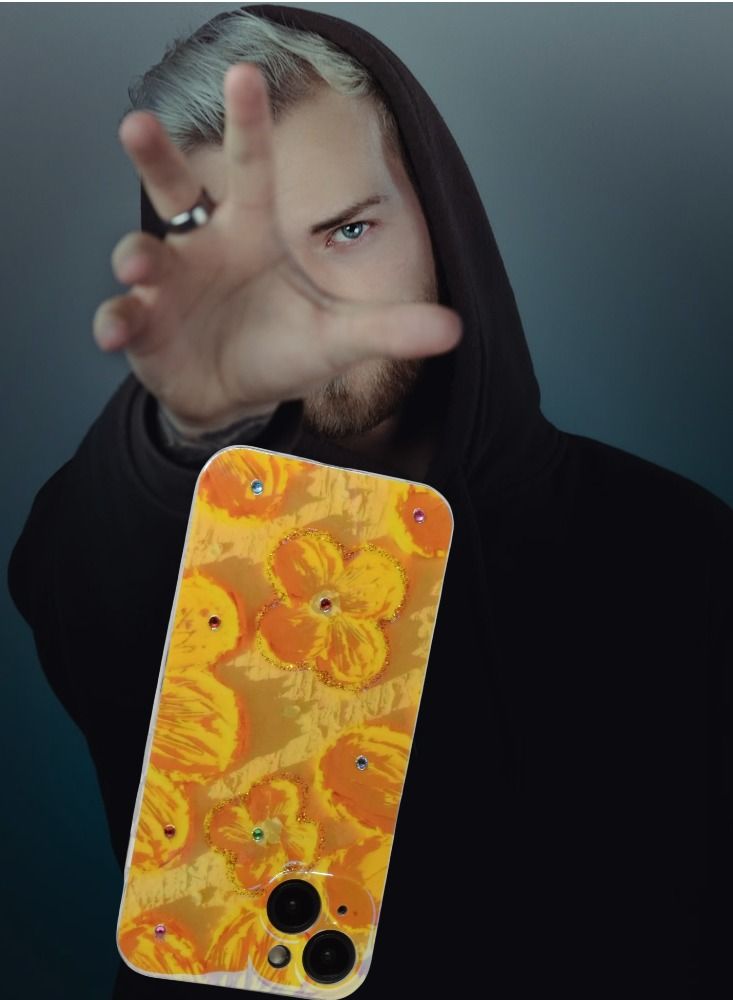 حومة غطاء iPhone 14 مقاس 6.1 بوصة مع غطاء خلفي أنيق لامع لامع بأحجار الراين لوحة زيتية ناعمة جراب هاتف من السيليكون المقاوم للصدمات غطاء خلفي للحماية - Image 3