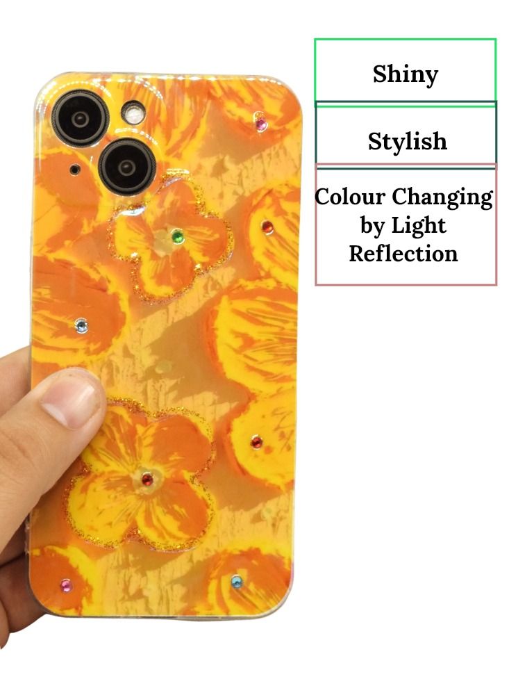 حومة غطاء iPhone 14 مقاس 6.1 بوصة مع غطاء خلفي أنيق لامع لامع بأحجار الراين لوحة زيتية ناعمة جراب هاتف من السيليكون المقاوم للصدمات غطاء خلفي للحماية - Image 2