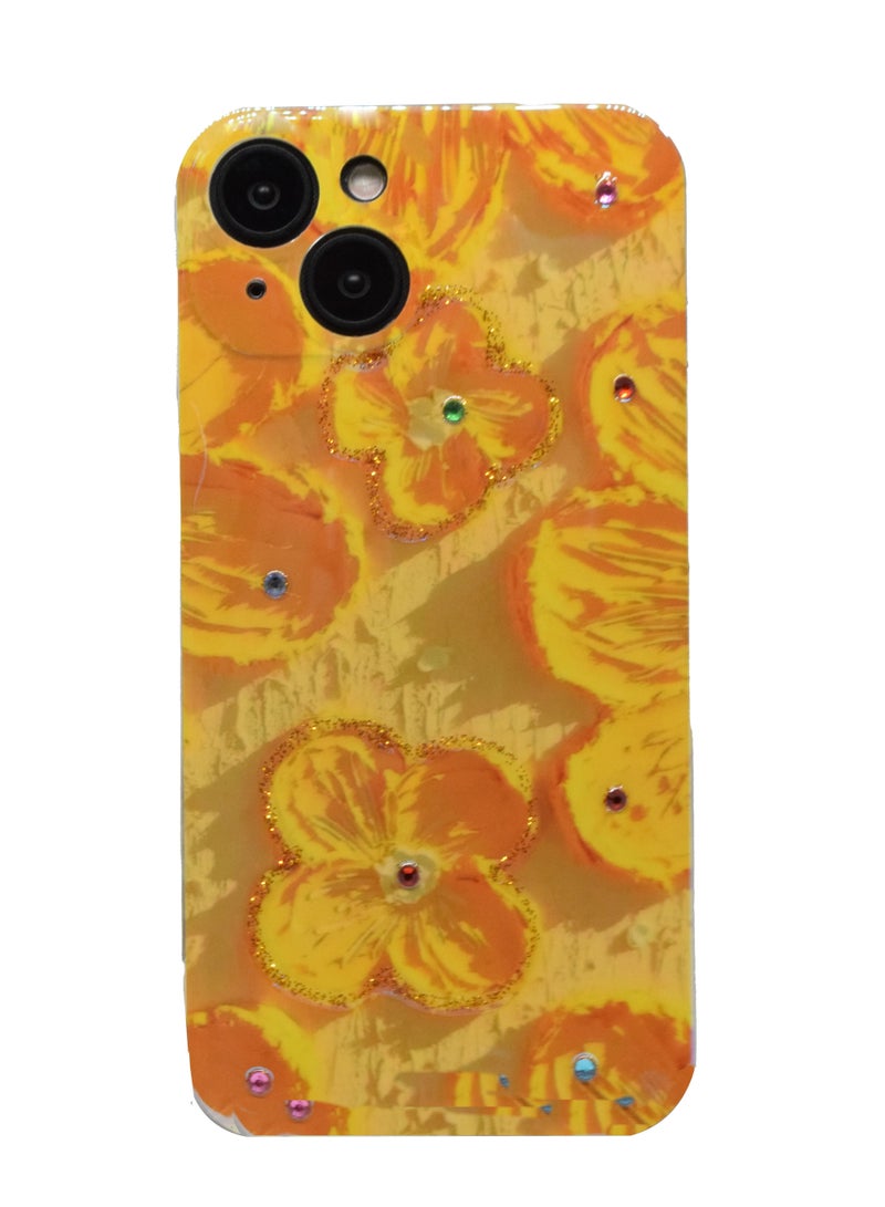 حومة غطاء iPhone 14 مقاس 6.1 بوصة مع غطاء خلفي أنيق لامع لامع بأحجار الراين لوحة زيتية ناعمة جراب هاتف من السيليكون المقاوم للصدمات غطاء خلفي للحماية - Image 1