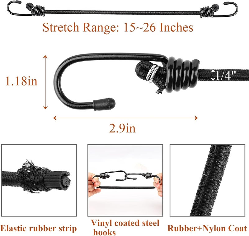 ZHOUBIN Bungee Cords with Hooks 15 inch - Black Bungee Cords 8 Pcs - Image 2
