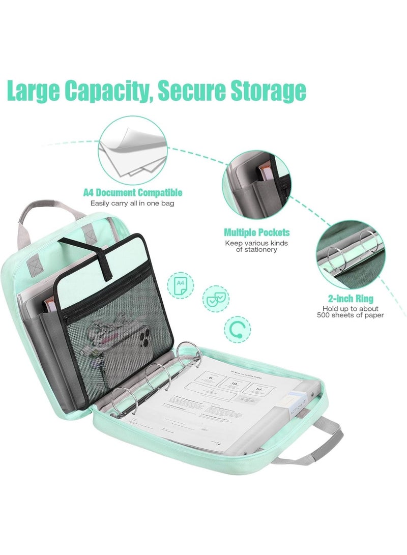 3-Ring Zipper Binder with Shoulder Strap, 500 Sheet Capacity School Binder Organizer, Multi-Pocket Notebook for Middle/High School u0026 College, Durable Zippered Folder with Handle(Mint Green) - Image 2