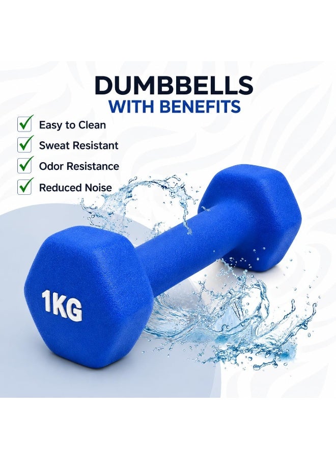 DBLEW Neoprene Dumbbells 1kg, [2 Piece] of Hex Hand Weights, Anti-Slip Dumbbell Set for Home Gym, Strength Training, Aerobics, Pilates, Yoga & Fitness Workouts Cardio Gym Red - Image 2
