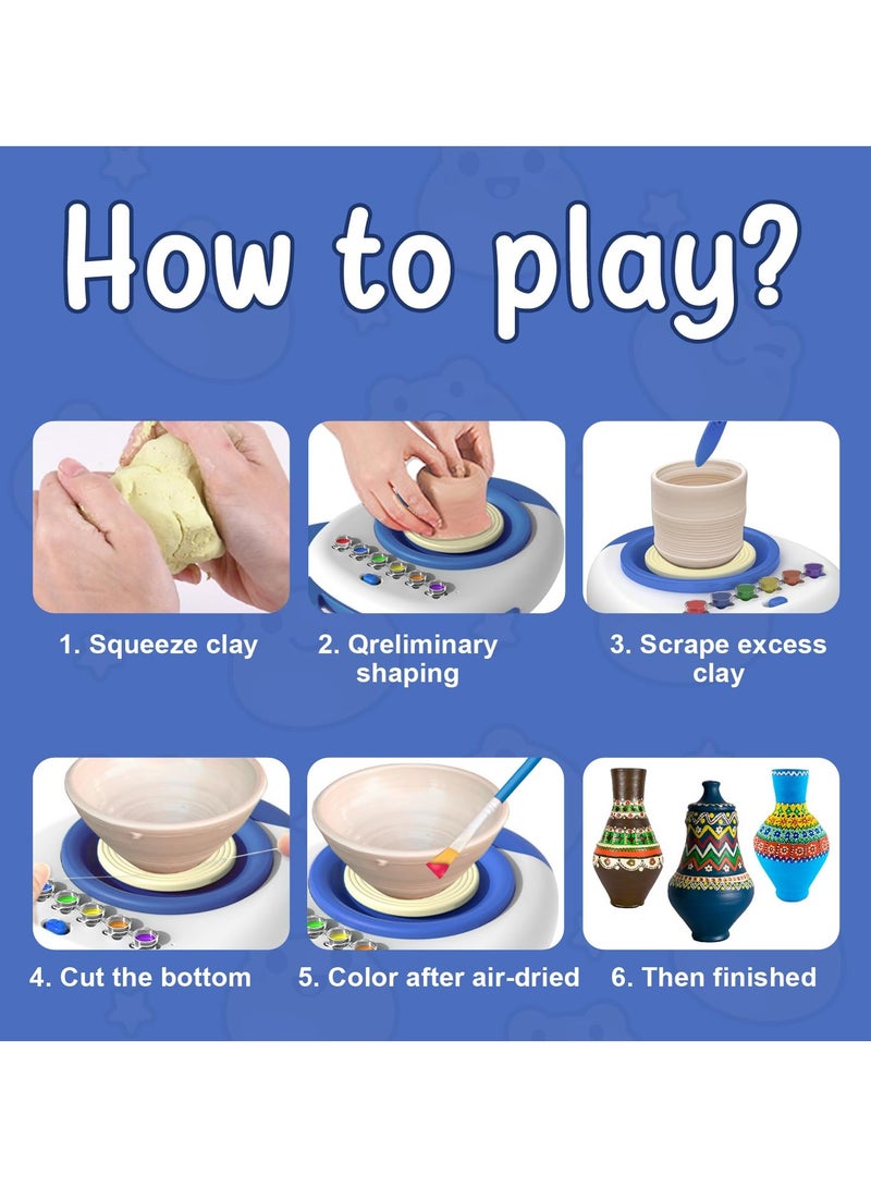 SOLARAE أطقم عجلة الفخار للأطفال، مجموعة كاملة من عجلة الفخار وأدوات الرسم مع طين النحت، طين طبيعي يجف في الهواء، أدوات الطين، أدوات الحرف، الفنون والحرف، مجموعة كاملة للمبتدئين، أطقم الحرف للأطفال - Image 4