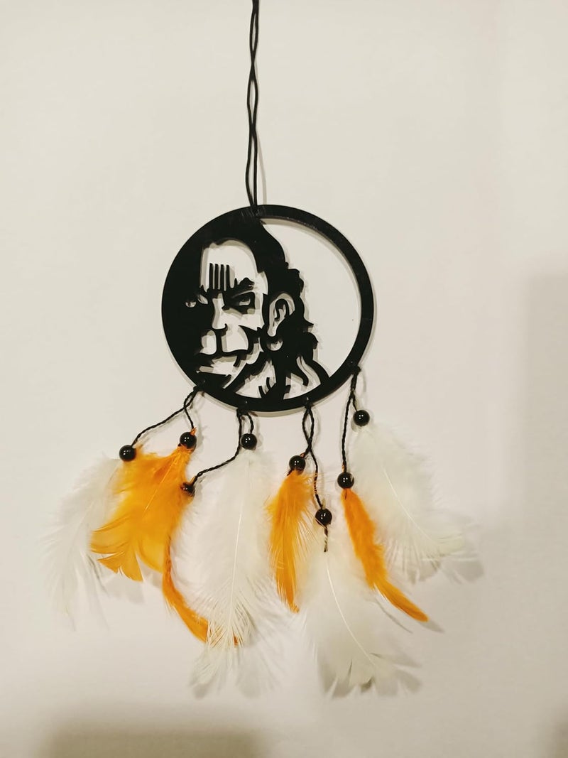 Rukshv Decorative Car Rearview Mirror Hanging with Feathers, Acrylic Spiritual Accessory for Home, Car, Office Interior Decor (hanimanji Face) - Image 3