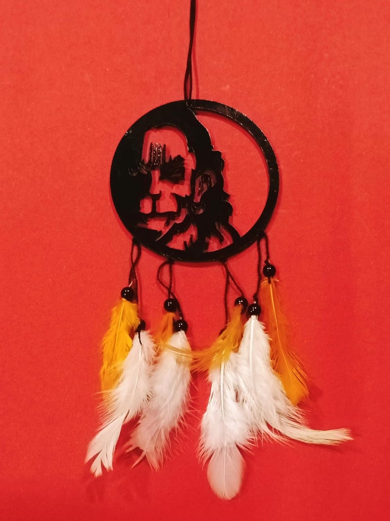 Rukshv Decorative Car Rearview Mirror Hanging with Feathers, Acrylic Spiritual Accessory for Home, Car, Office Interior Decor (hanimanji Face) - Image 4