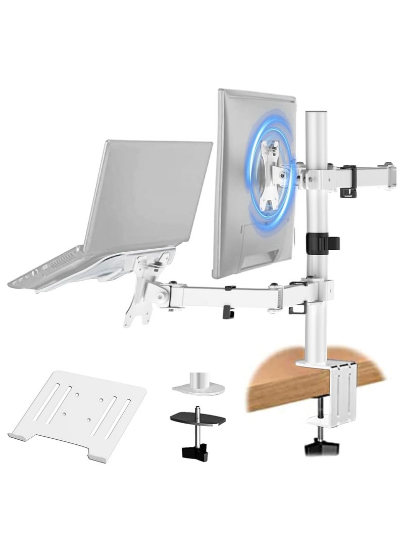 Dual Monitor Arm with Laptop Tray - Dual Monitor Arm Desk Mounts,Desk Monitor Arm Laptop Stand,Monitor Arm,Screen Mount,Vesa Mount Up to 8Kg Gaming Screens  - Image 1