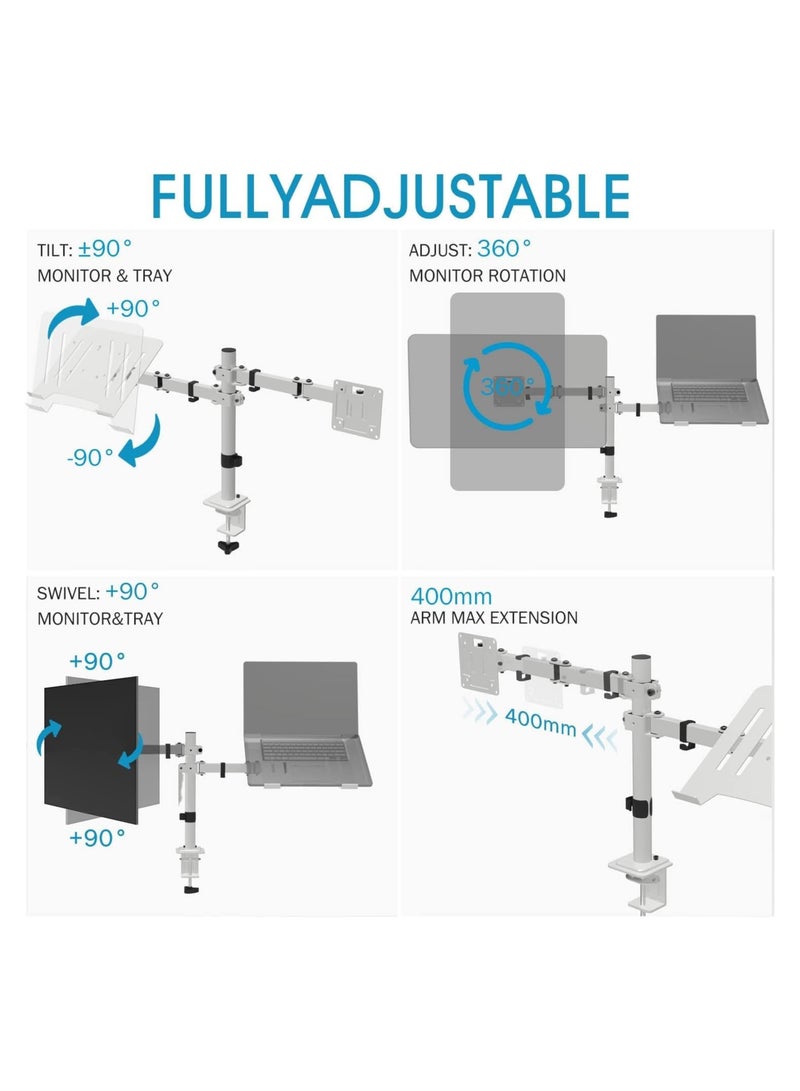 Dual Monitor Arm with Laptop Tray - Dual Monitor Arm Desk Mounts,Desk Monitor Arm Laptop Stand,Monitor Arm,Screen Mount,Vesa Mount Up to 8Kg Gaming Screens  - Image 2