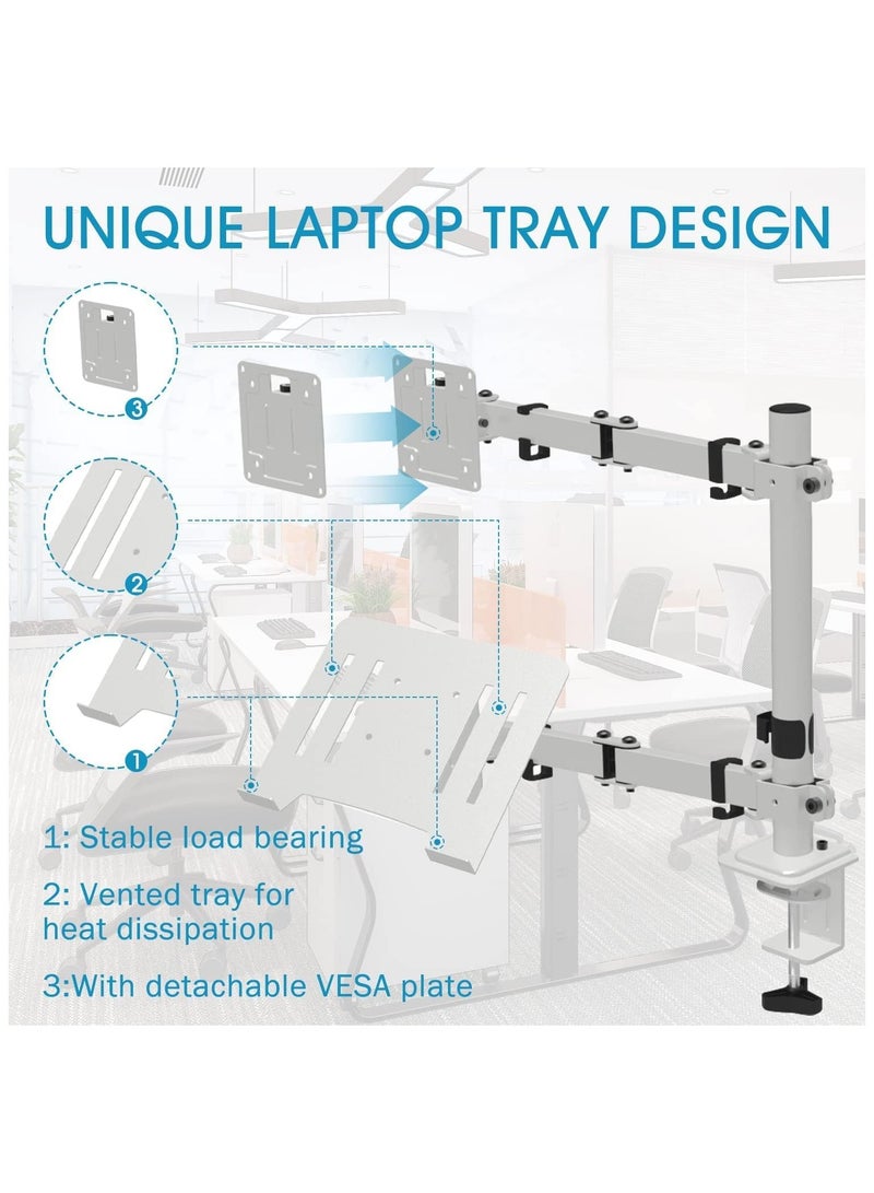 Dual Monitor Arm with Laptop Tray - Dual Monitor Arm Desk Mounts,Desk Monitor Arm Laptop Stand,Monitor Arm,Screen Mount,Vesa Mount Up to 8Kg Gaming Screens  - Image 3
