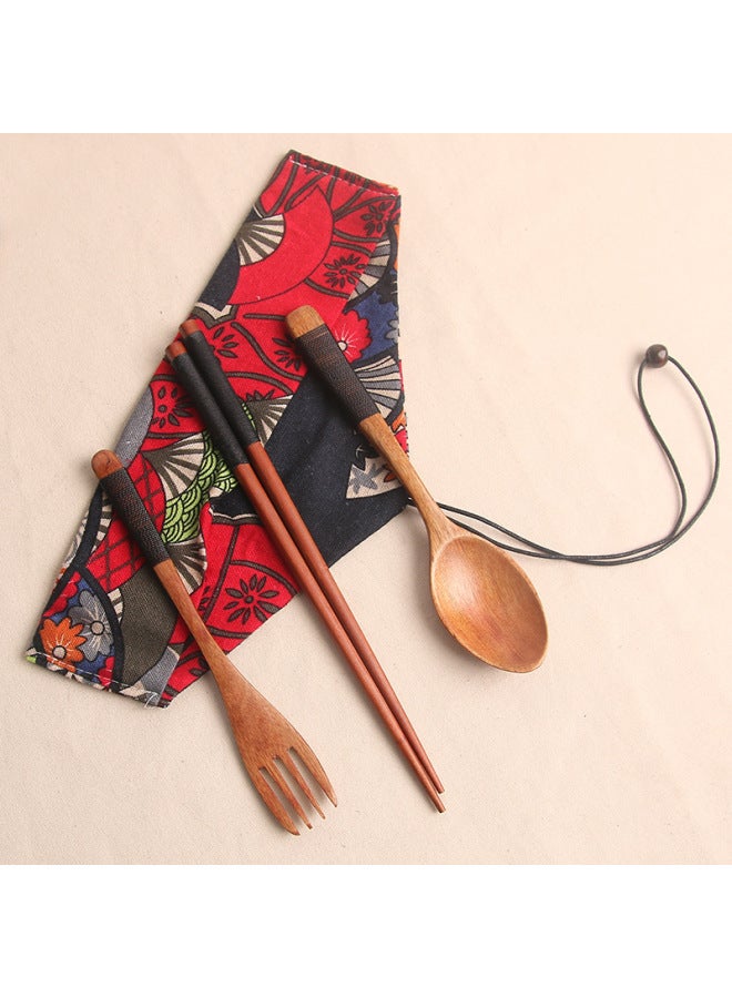 Loquat Wind Cloth Bag Chopsticks Spoon Suit Tie Line Chopsticks Spoon Fork Tableware 3-piece Travel Tableware Suit Business Gifts-Specifications:suit II - Image 3