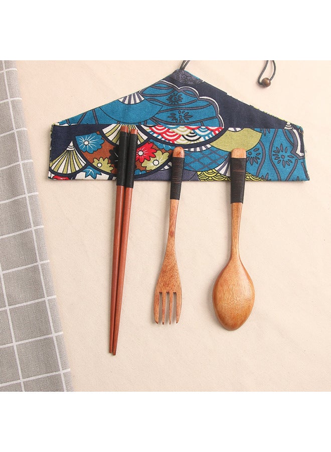 Loquat Wind Cloth Bag Chopsticks Spoon Suit Tie Line Chopsticks Spoon Fork Tableware 3-piece Travel Tableware Suit Business Gifts-Specifications:suit II - Image 5