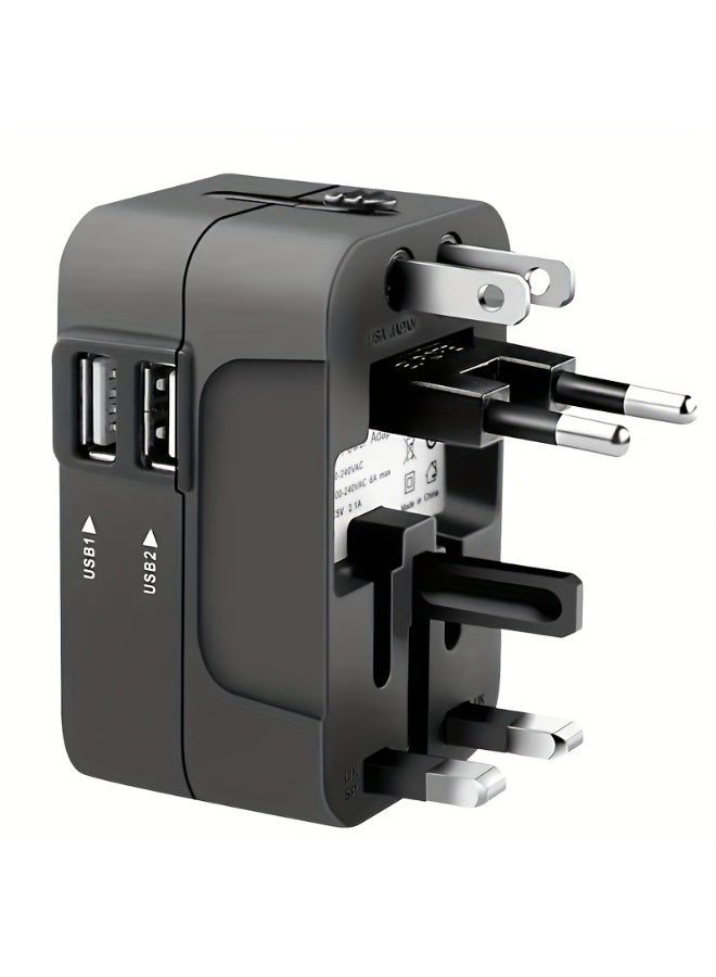 1pcs Worldwide Travel Adapter, Travel Adapter with 2 USB Charging PortsUniversal US/EU/UK/AU Plug, All In One Design, For iPhone, Samsung, Xiaomi, Android, Ipad, Car, etc, Cover More Than 150 Countries - Image 1
