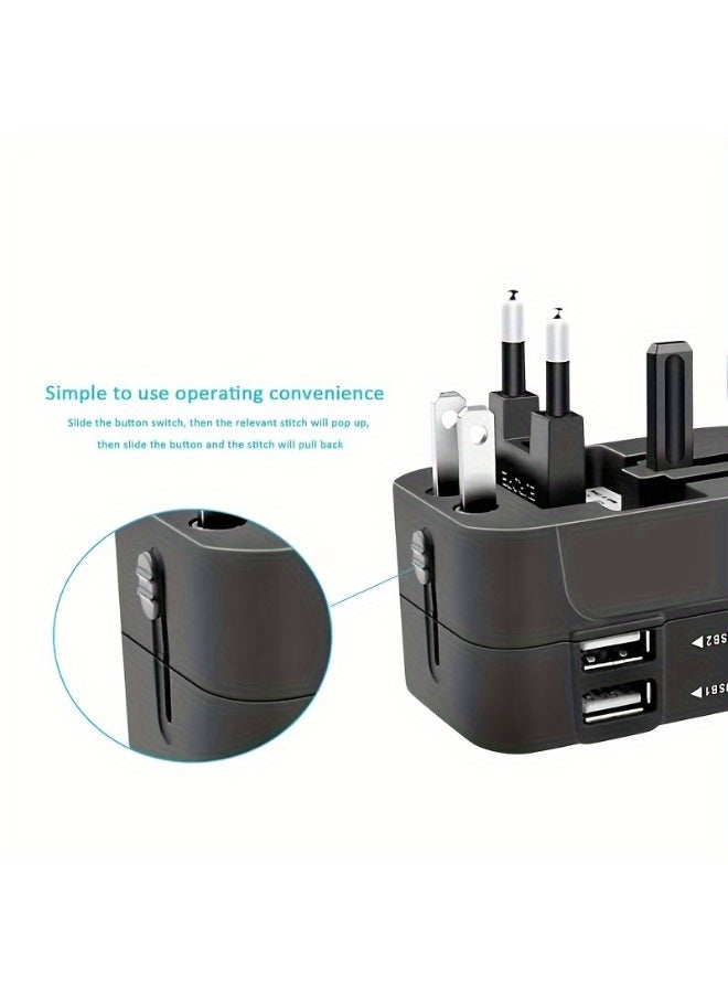 1pcs Worldwide Travel Adapter, Travel Adapter with 2 USB Charging PortsUniversal US/EU/UK/AU Plug, All In One Design, For iPhone, Samsung, Xiaomi, Android, Ipad, Car, etc, Cover More Than 150 Countries - Image 5