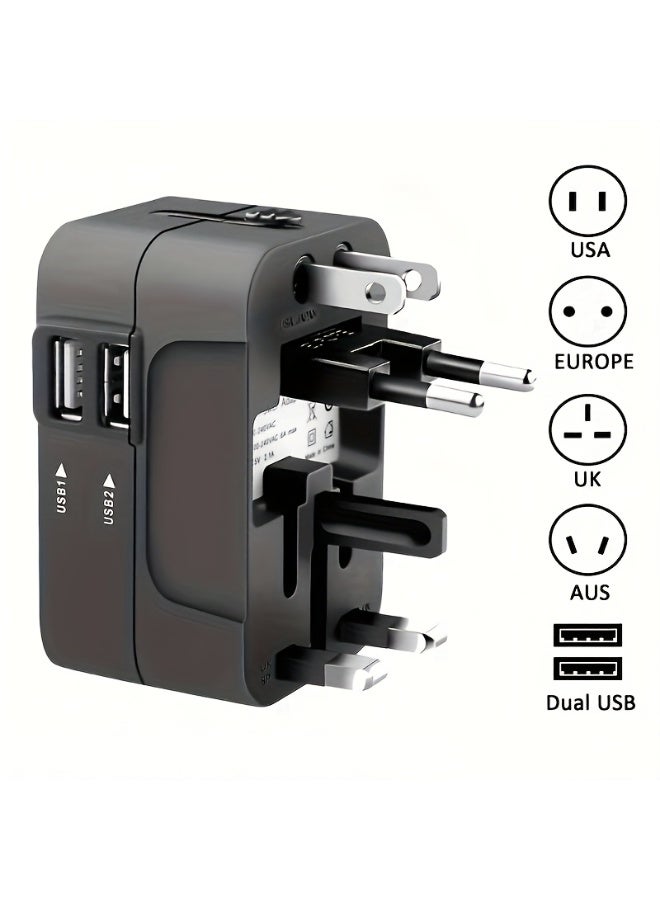 1pcs Worldwide Travel Adapter, Travel Adapter with 2 USB Charging PortsUniversal US/EU/UK/AU Plug, All In One Design, For iPhone, Samsung, Xiaomi, Android, Ipad, Car, etc, Cover More Than 150 Countries - Image 2